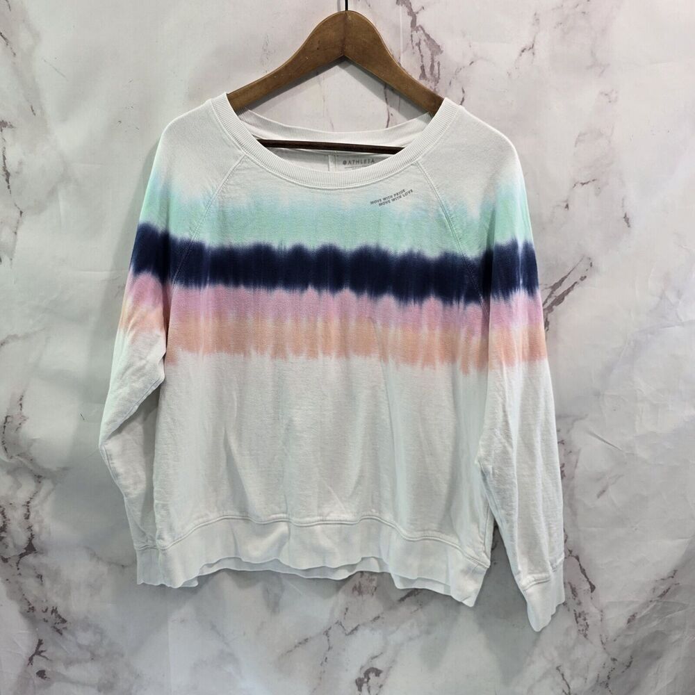 Athleta Sweatshirt Women Large White Sundown Tie Dye Long Sleeve T Shirt Crew